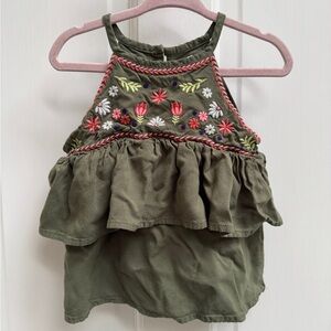 Crazy 8 4T Girls Olive Green Floral Halter Top Sleeveless Blouse Shirt